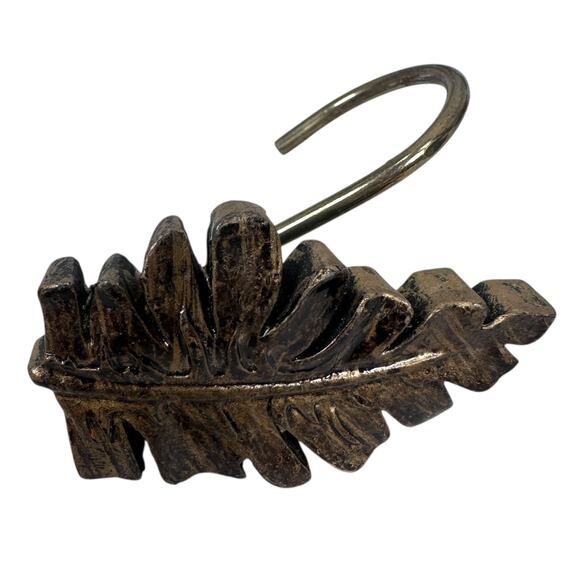 Fern Leaf Shower Curtain Hooks Rings Gold Resin Elegant Bathroom Decor Lot of 12 - Picture 4 of 5